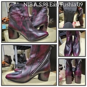 NIB A.S.98 Earl Fushia Black Ankle Boots 39